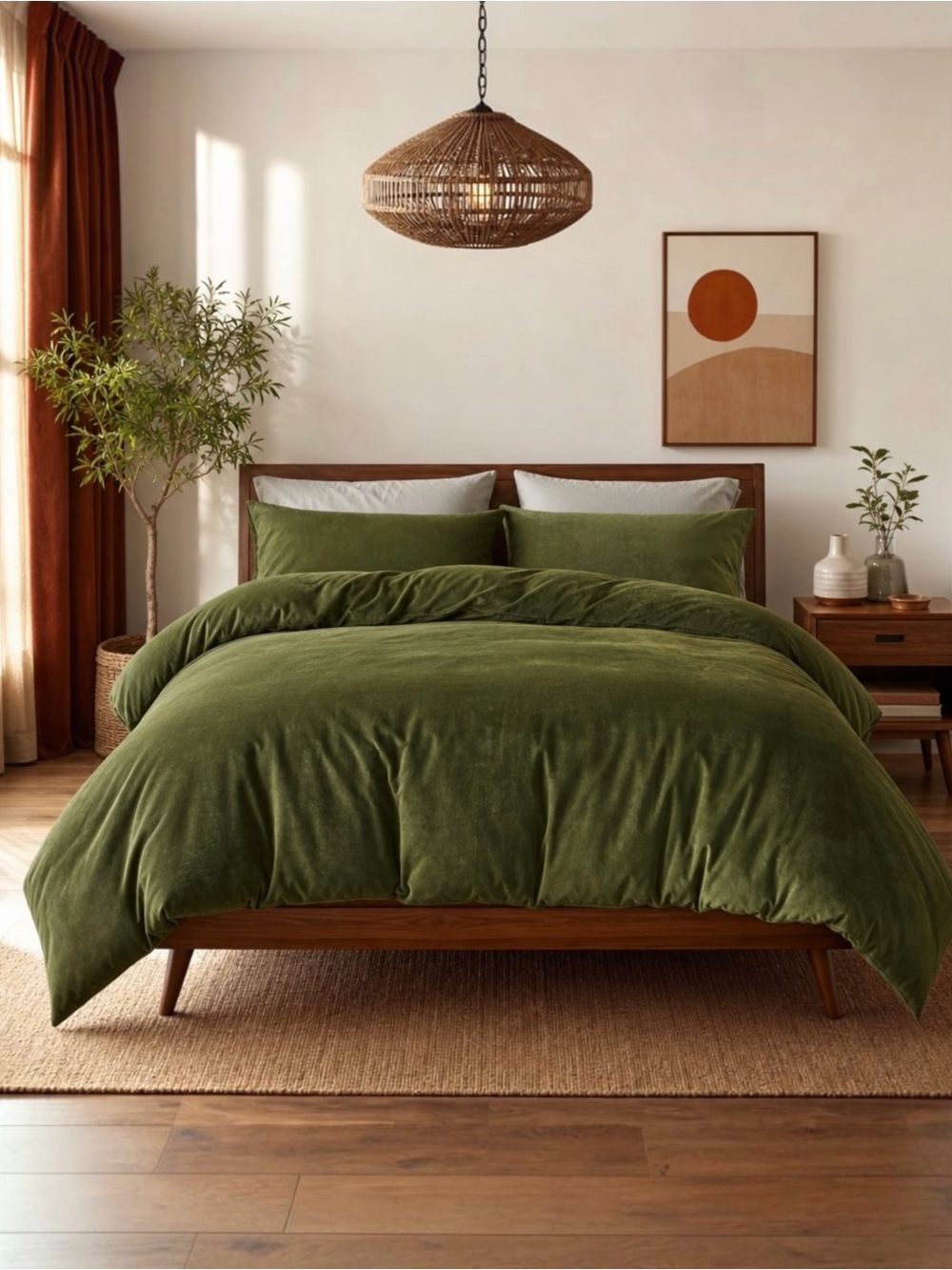 NEW West Elm Emerald Green Velvet Velour Queen / King Duvet Bedding & Sham Set